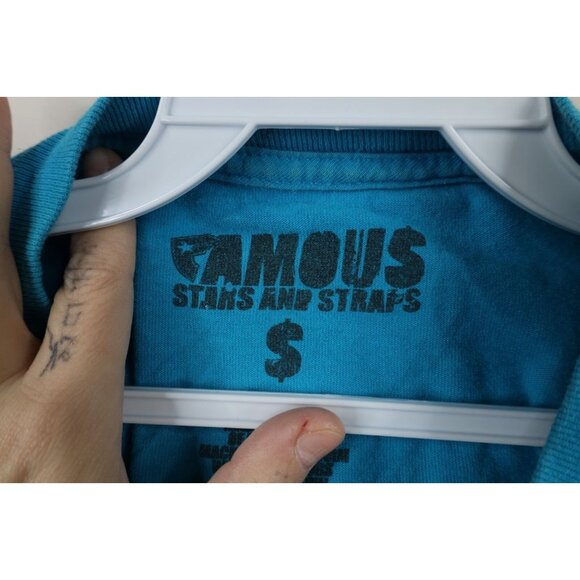 Vintage 90s Y2K Famous Stars and Straps Mens Small Distressed Spell Out T-Shirt - Picture 9 of 14